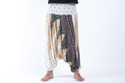 Peacock Feathers Drop Crotch Men's Harem Pants in White