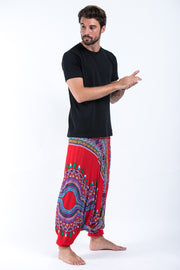 Dashiki Prints Drop Crotch Men's Harem Pants in Red