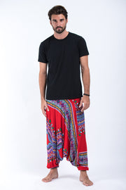 Dashiki Prints Drop Crotch Men's Harem Pants in Red