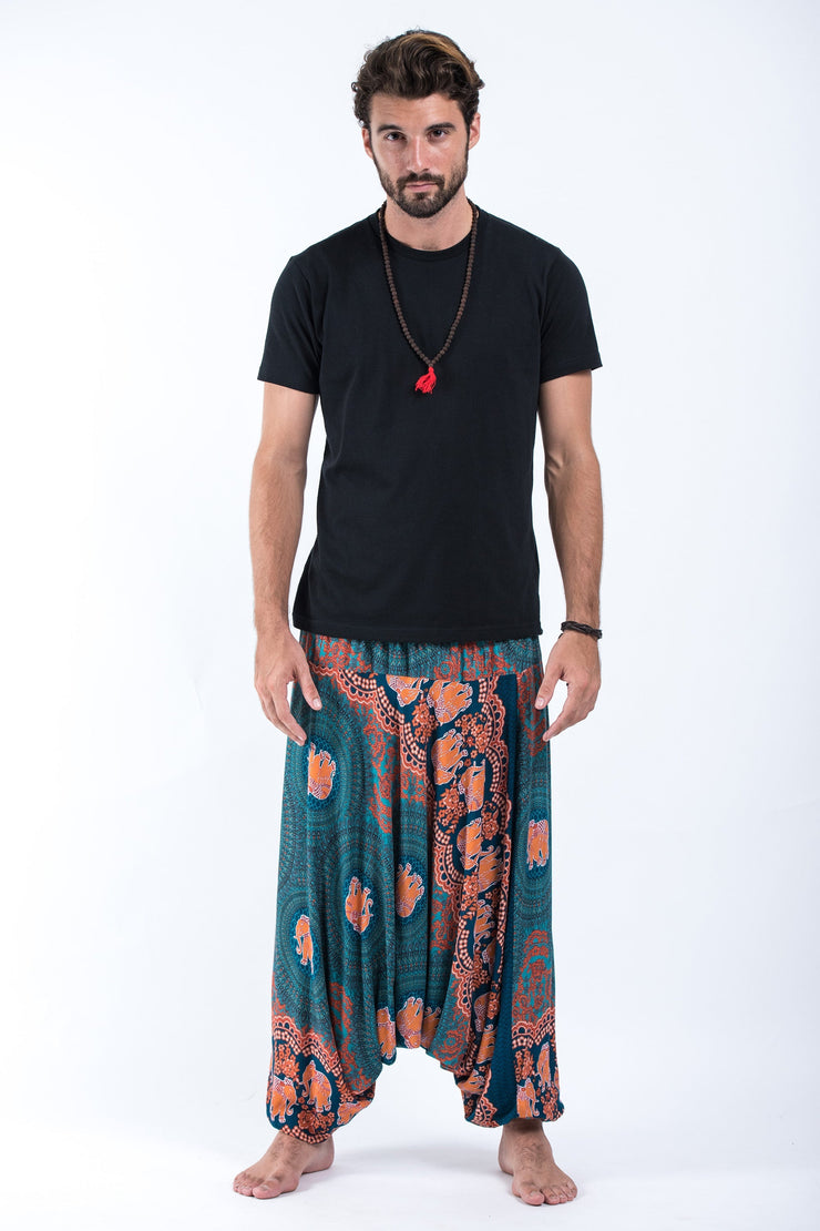 Mandala Elephant Drop Crotch Men's Elephant Pants in Turquoise