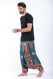 Mandala Elephant Drop Crotch Men's Elephant Pants in Turquoise