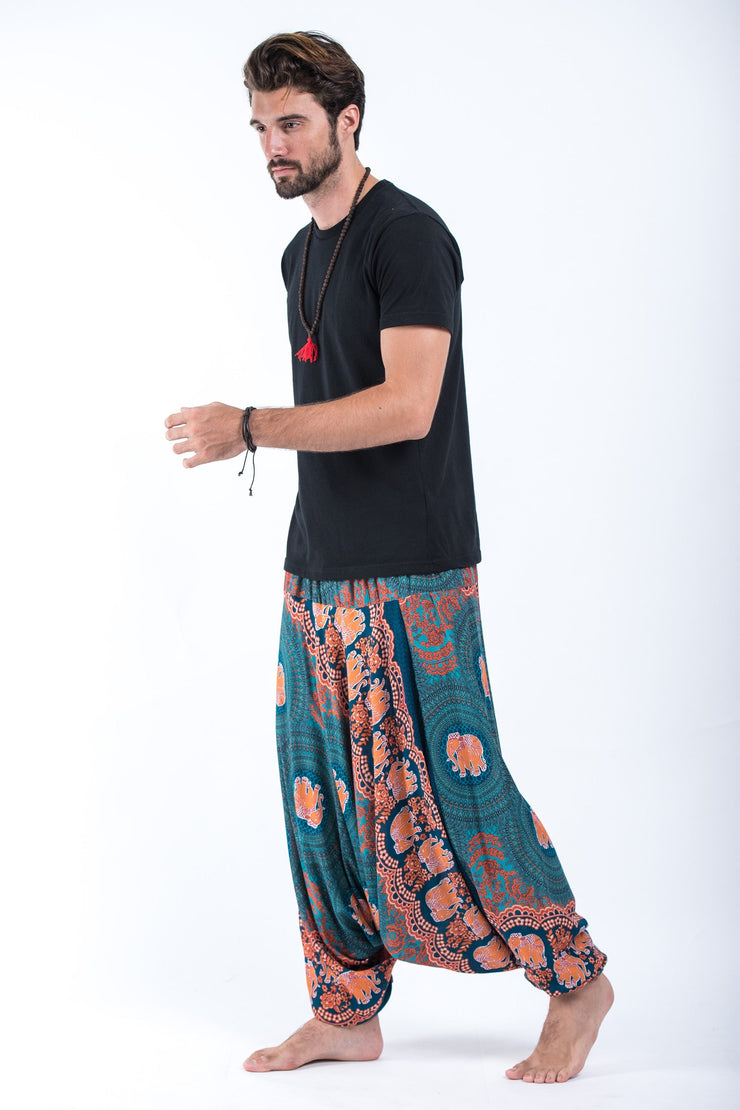 Mandala Elephant Drop Crotch Men's Elephant Pants in Turquoise