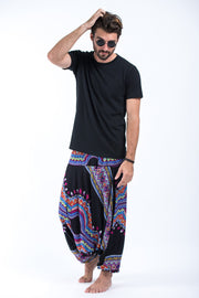 Dashiki Prints Drop Crotch Men's Harem Pants in Black