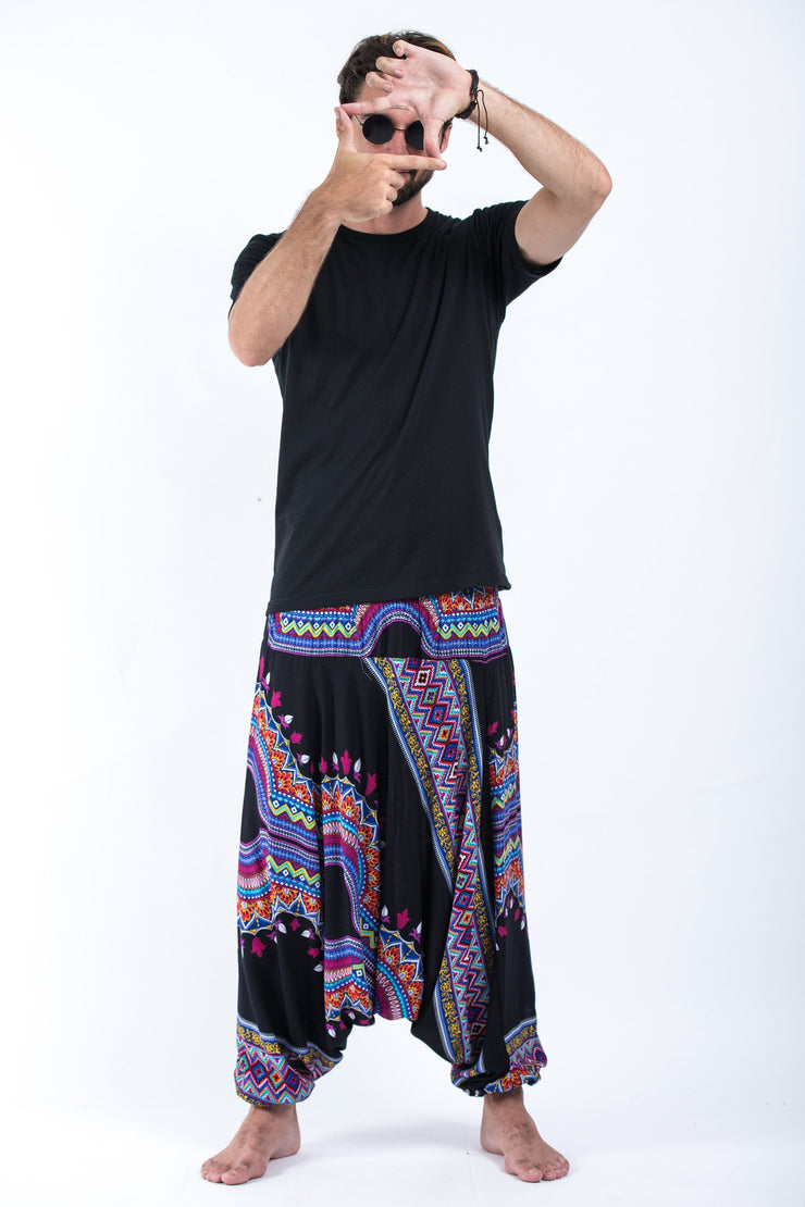 Dashiki Prints Drop Crotch Men's Harem Pants in Black