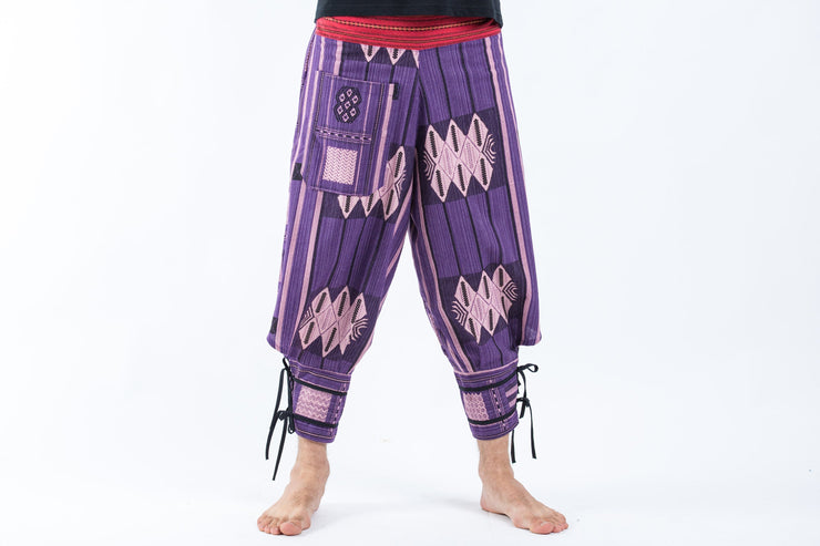 Thai Hill Tribe Fabric Men's Harem Pants with Ankle Straps in Purple