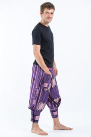 Thai Hill Tribe Fabric Men's Harem Pants with Ankle Straps in Purple