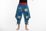 Thai Hill Tribe Fabric Men's Harem Pants with Ankle Straps in Blue