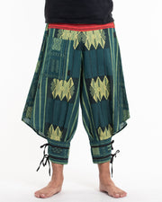 Thai Hill Tribe Fabric Men's Harem Pants with Ankle Straps in Teal