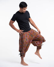 Clovers Thai Hill Tribe Fabric Men's Harem Pants with Ankle Straps in Light Brown