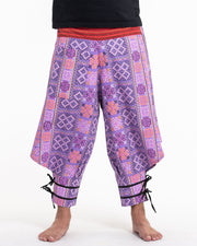 Clovers Thai Hill Tribe Fabric Men's Harem Pants with Ankle Straps in Light Purple