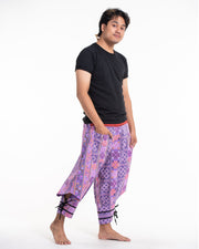 Clovers Thai Hill Tribe Fabric Men's Harem Pants with Ankle Straps in Light Purple