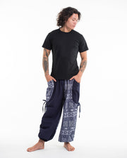 Two Tone Traditional Prints Men's Cotton Pants in Navy