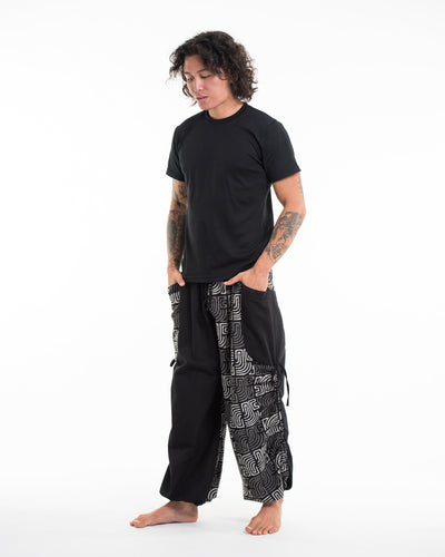 Two Tone Maze Prints Men's Cotton Pants in Black