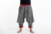 Woven Prints Thai Hill Tribe Fabric Men's Harem Pants with Ankle Straps in Black