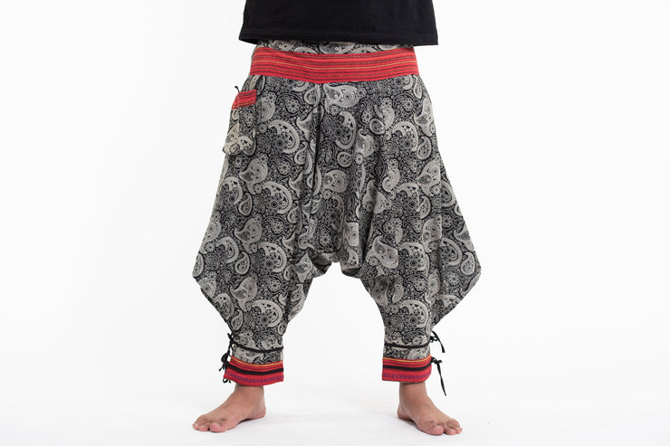 Plus Size Paisley Thai Hill Tribe Fabric Men's Harem Pants with Ankle Straps