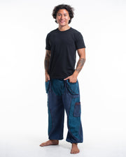 Men's Patchwork Stone Washed Cargo Cotton Pants in Navy 05