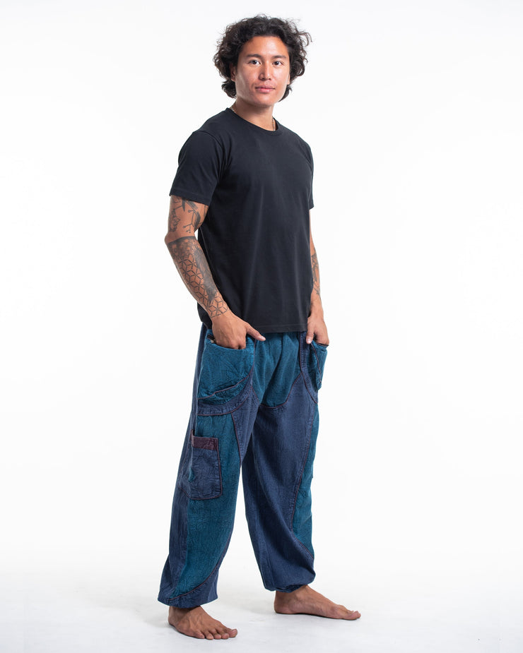 Men's Patchwork Stone Washed Cargo Cotton Pants in Navy 05