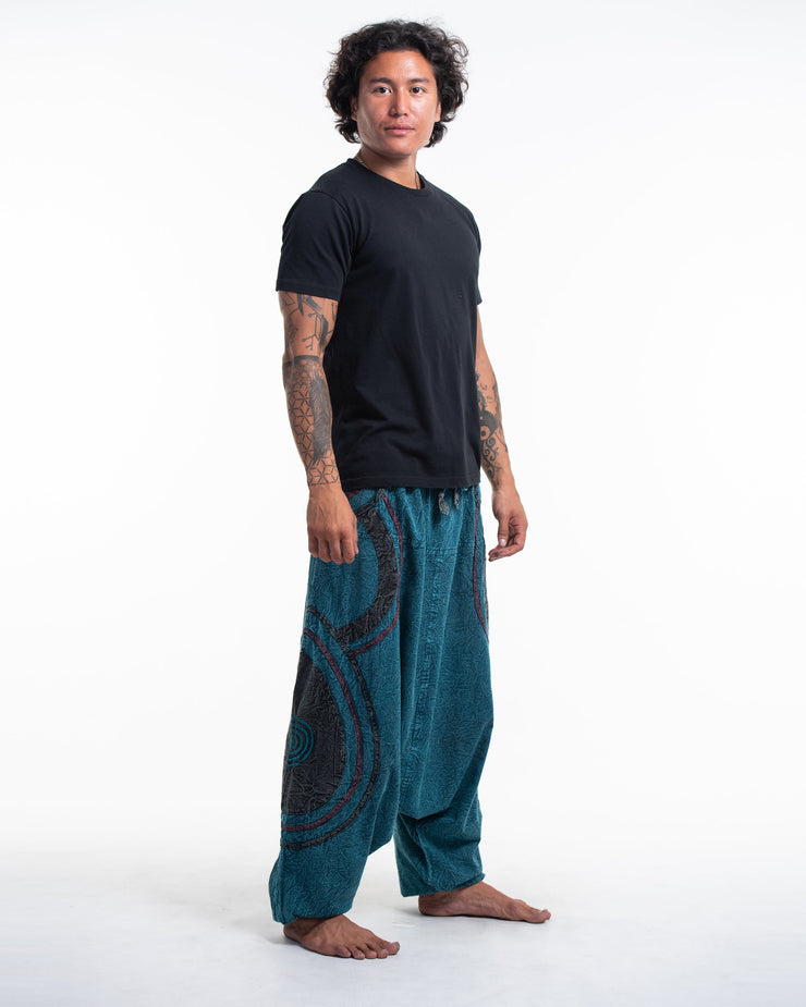 Men's Patchwork Stone Washed Low Cut Cotton Pants in Blue 01