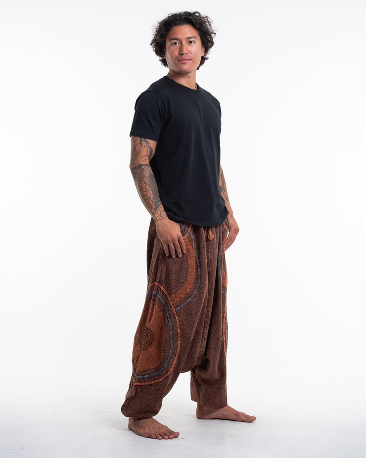 Men's Patchwork Stone Washed Low Cut Cotton Pants in Brown 01