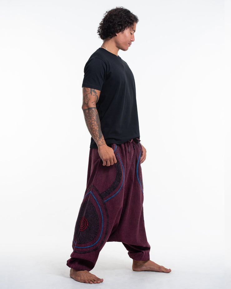 Men's Patchwork Stone Washed Low Cut Cotton Pants in Red 01