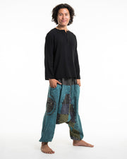 Men's Patchwork Stone Washed Low Cut Cotton Pants in Blue 03