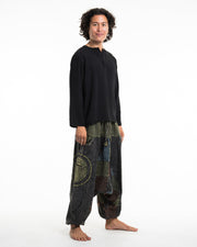 Men's Patchwork Stone Washed Low Cut Cotton Pants in Black 03