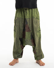 Men's Patchwork Stone Washed Low Cut Cotton Pants in Green 03