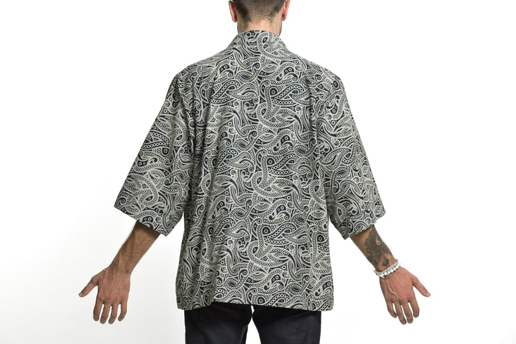 Paisley Print Cotton Kimono Cardigan in Black