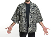 Elephant Print Cotton Kimono Cardigan in Black