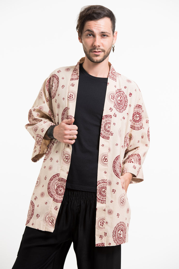 Ohm Print Cotton Kimono Cardigan in Cream