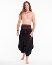 Men's Thai Button Up Cotton Pants with Hill Tribe Trim Black