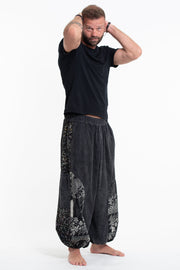 Stone Washed Patchwork Men Unisex Pants in Black