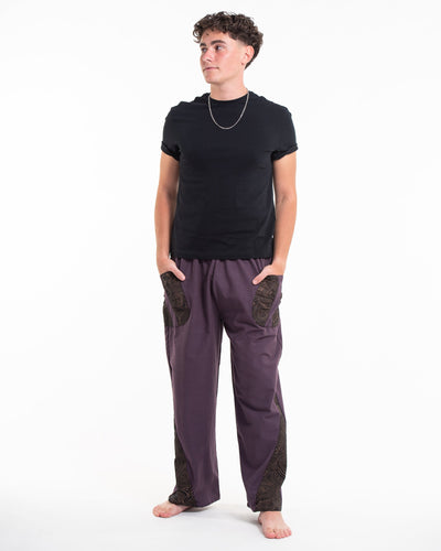 Thai Cotton Men's Pants With Hill Tribe Trim in Violet