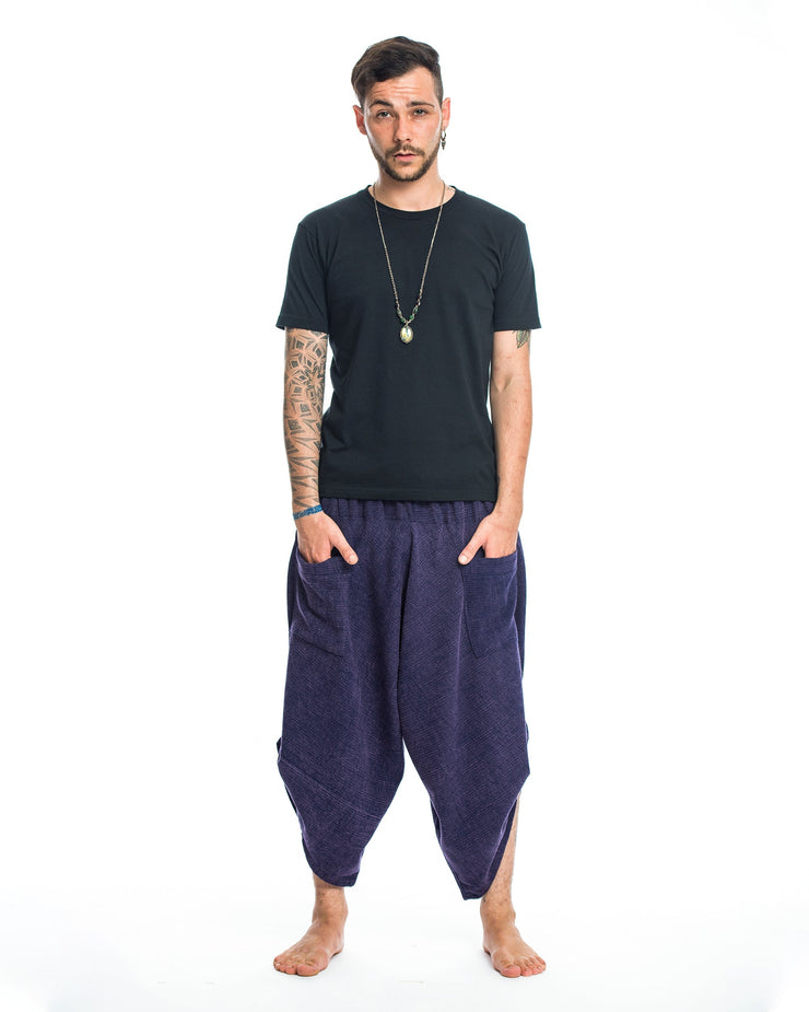 Stone Washed Large Pockets Men's Harem Pants in Blue