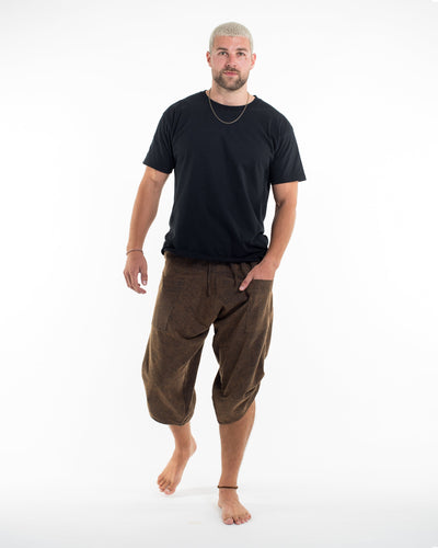 Stone Washed Large Pockets Men's Harem Pants in Brown