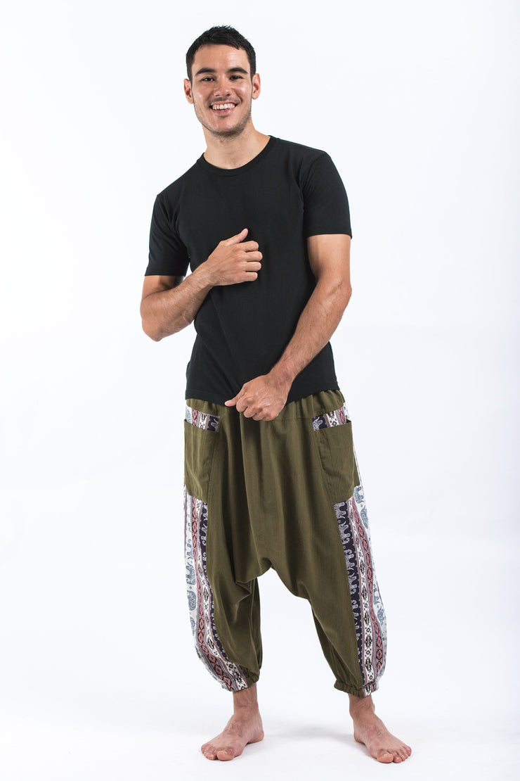 Elephant Aztec Cotton Men's Harem Pants in Green