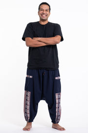 Plus Size Elephant Aztec Cotton Men's Harem Pants in Navy