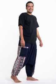 Plus Size Elephant Aztec Cotton Men's Harem Pants in Navy