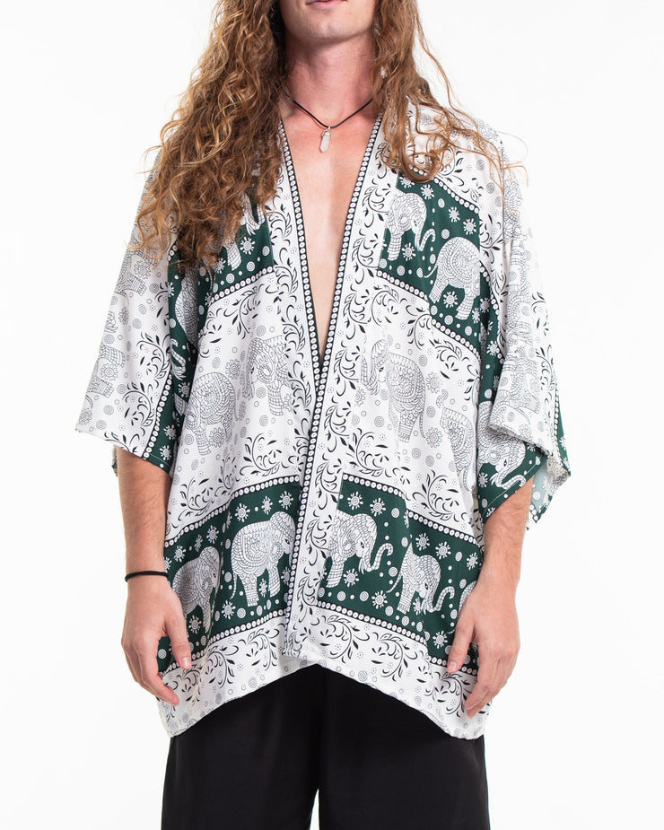 Floral Elephant Kimono Cardigan in Green