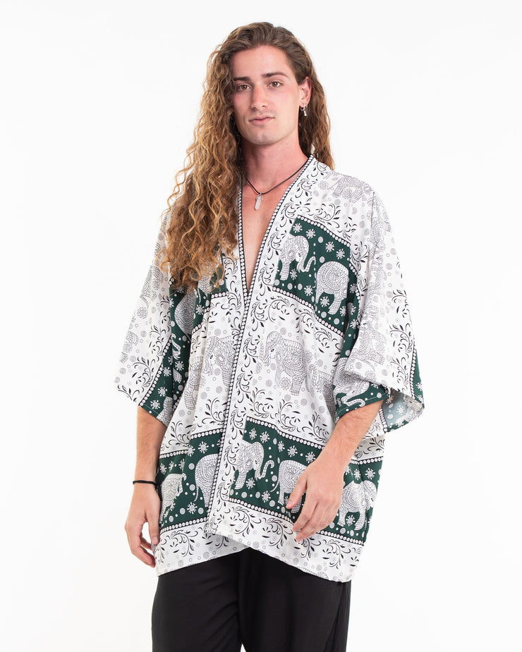 Floral Elephant Kimono Cardigan in Green