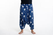 Elephant Prints Men's Low Cut Cotton Harem Pants in Indigo