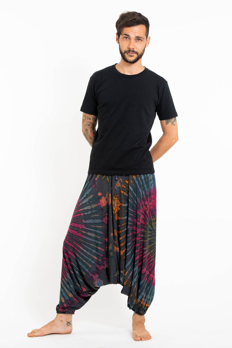 Tie Dye Men's Spandex Cotton Low Cut Harem Pants in Gray