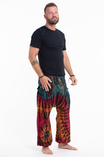 Tie Dye Cotton Men Harem Pants in Blue Brown