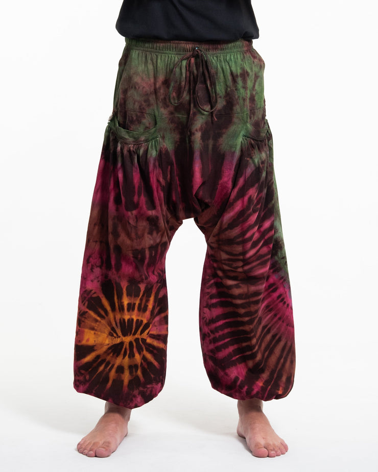 Tie Dye Cotton Men Harem Pants in Green Magenta