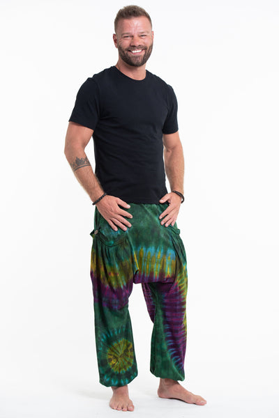 Tie Dye Cotton Men Harem Pants in Green Yellow