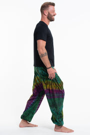 Tie Dye Cotton Men Harem Pants in Green Yellow