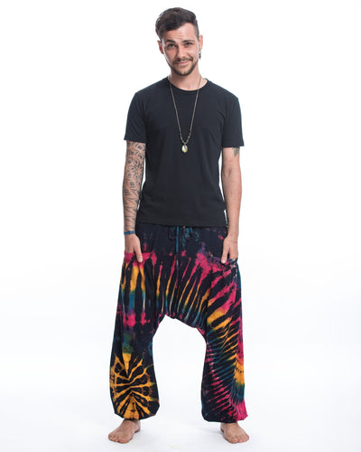 Tie Dye Cotton Men Harem Pants in Navy Rainbow