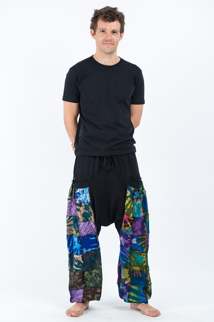 Tie Dye Cotton Men Harem Pants in Patchwork Black