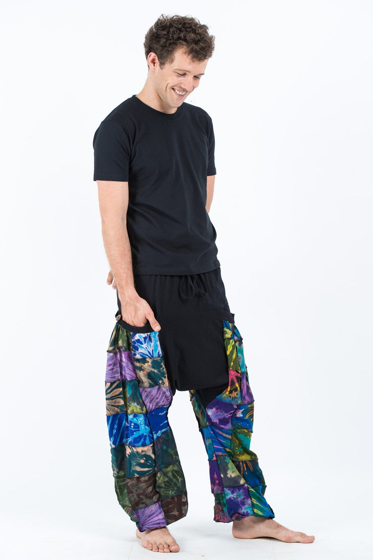 Tie Dye Cotton Men Harem Pants in Patchwork Black