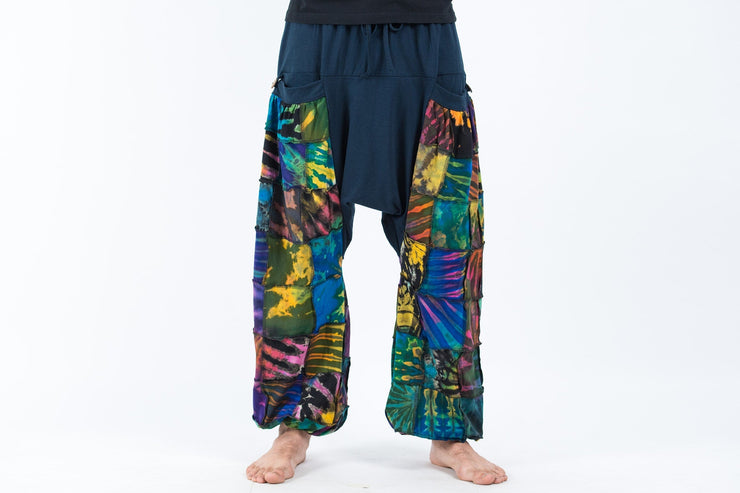 Tie Dye Cotton Men Harem Pants in Patchwork Blue